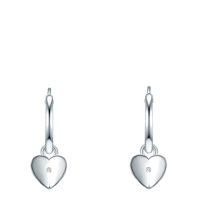 Silver Hoop Drop Heart Earrings