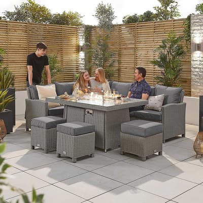 Ciara Corner Dining Set with Fire Pit Table, Left Hand, White Wash