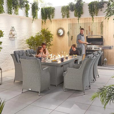 Thalia 8 Seat Dining Set with Fire Pit - 2m x 1m Rectangular Table - White Wash