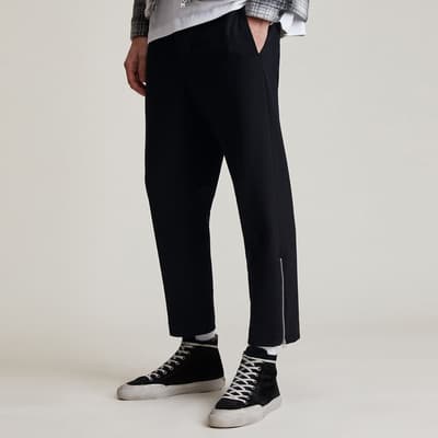 Black Agden Zip Detailing Wool Blend Trousers