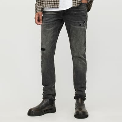 Washed Black Rex Distressed Stretch  Jeans