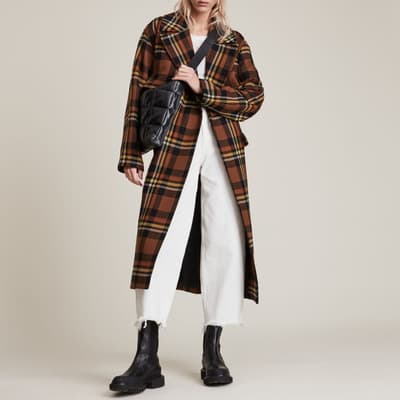 Brown Bree Check Wool Blend  Coat