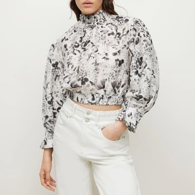 White Lune Floral Cropped Silk Blend Top