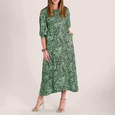 Green Split Sleeve A-Line Midi Dress