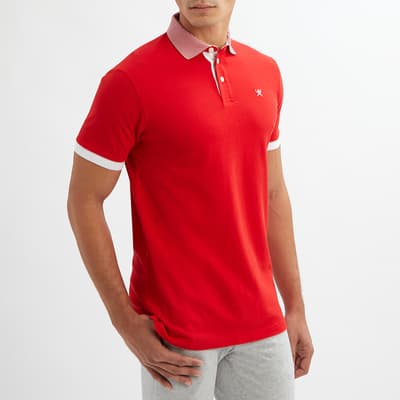 Red Contrast Collar Cotton Polo Shirt