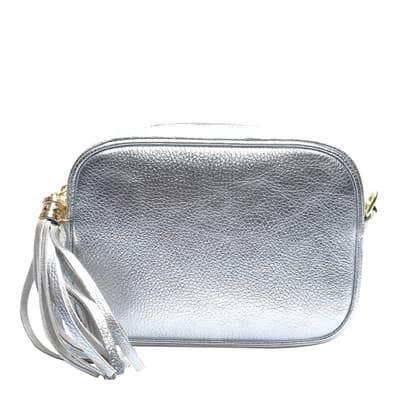 Silver Italian Leather Crossbody Bag
