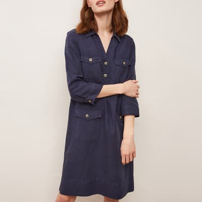Navy Santia Relaxed Button Front Dress
