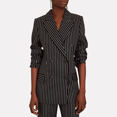 Black Wool Blend Striped Double Breasted  Jacket