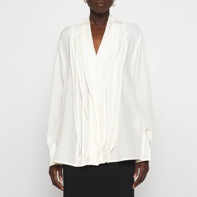 White Silk Frill Collar Shirt