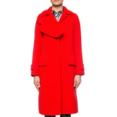 Red Wool Blend Flared Coat