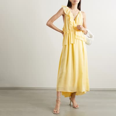 Yellow Silk New Ruffle Dress