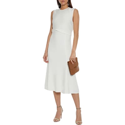 White Sleeveless Drape Midi Dress