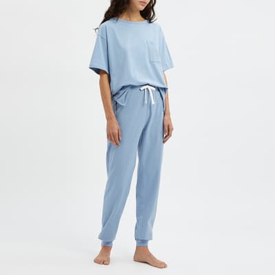 Steel Blue Cotton Short Sleeve Pyjama Set