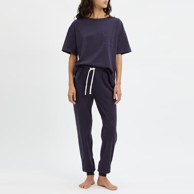 Navy Cotton Short Sleeve Pyjama Set
