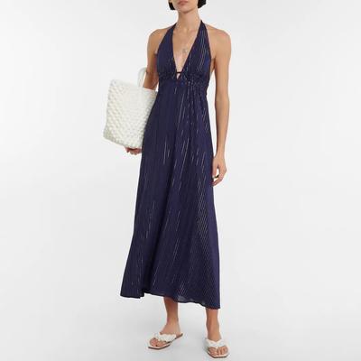 Navy Striped Halterneck Maxi Dress
