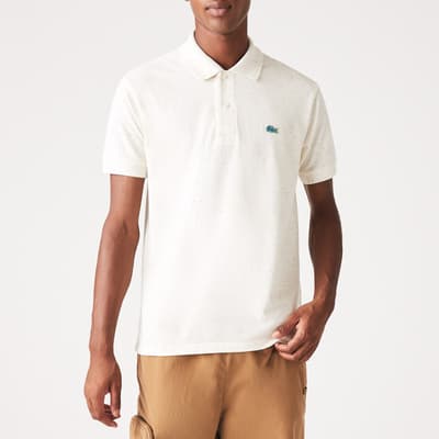 Cream Speckled Cotton Blend Polo Shirt