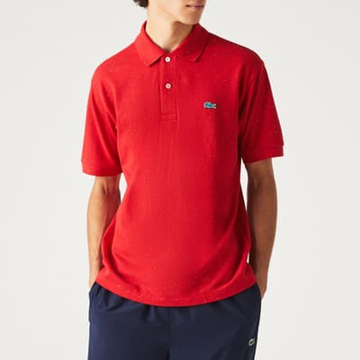 Red Speckled Cotton Blend Polo Shirt