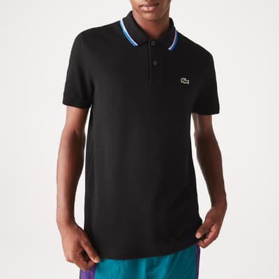 Black Contrast Collar Cotton Polo Shirt