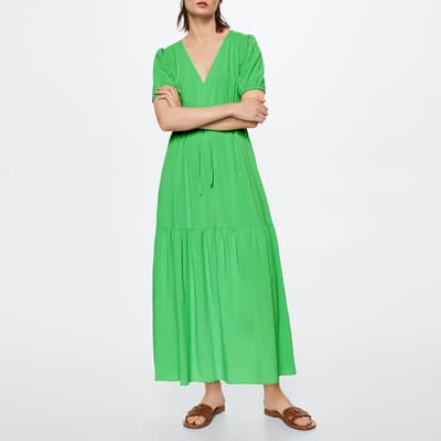 Green Flowy Cotton Blend Dress