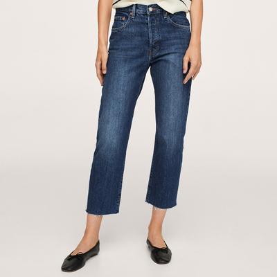 Dark Blue Cropped Straight Stretch Jeans