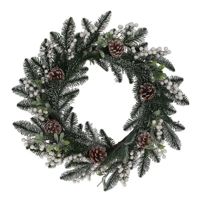 Fir/Berry Cone White Wreath, 60cm