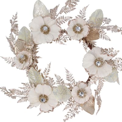 Magnolia Fern Cream/Gold Wreath, 80cm
