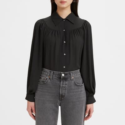 Black Pleat Detail Collared Blouse