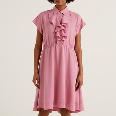 Pink Button Through Ruffled Dress