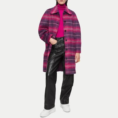 Pink Check Wool Blend Coat
