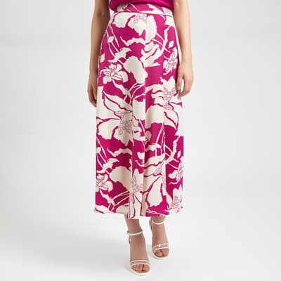 Pink Tuffo Floral Print Midi Skirt