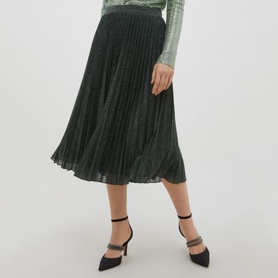 Green Costanza Metallic Midi Skirt