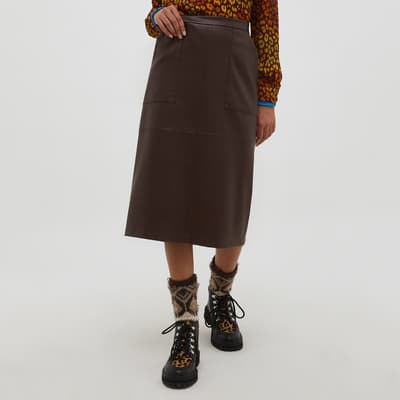 Brown Crema Pleather Midi Skirt