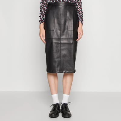 Black Crema Pleather Midi Skirt
