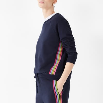 Navy Carrie Cotton Rainbow Relaxed Sweatshirt