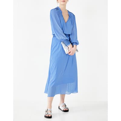 Blue Khloe Jacquard Midi Dress