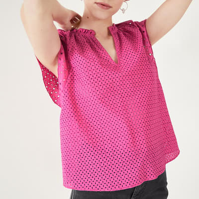 Pink Katy Cotton Broderie Top