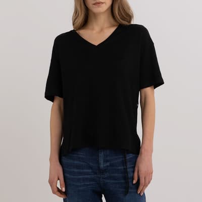 Black Stretch Linen T-Shirt