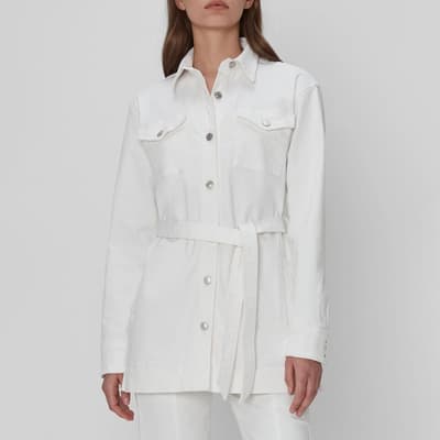 White Leisure Belted Cotton Jacket