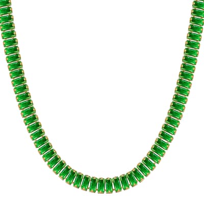 18k Gold Green Cz Tennis Necklace