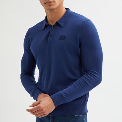 Navy Long Sleeve Cotton Polo Shirt