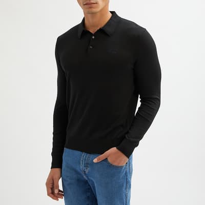Black Long Sleeve Cotton Polo Shirt