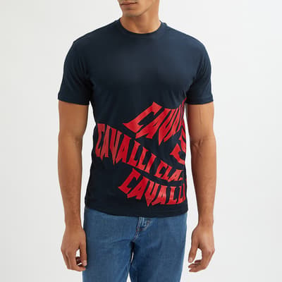Navy Logo Graphic Cotton T-Shirt