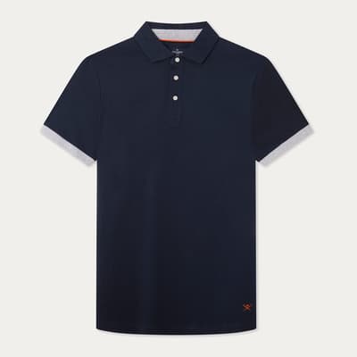 Navy Contrast Trim Cotton Polo Shirt