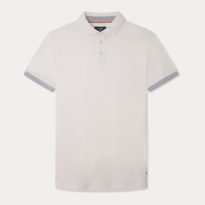 White Contrast Trim Cotton Polo Shirt