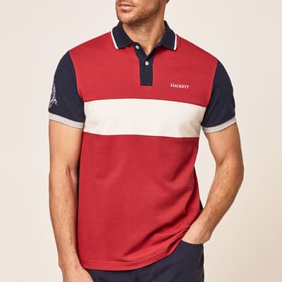 Red Colourblock Cotton Polo Shirt