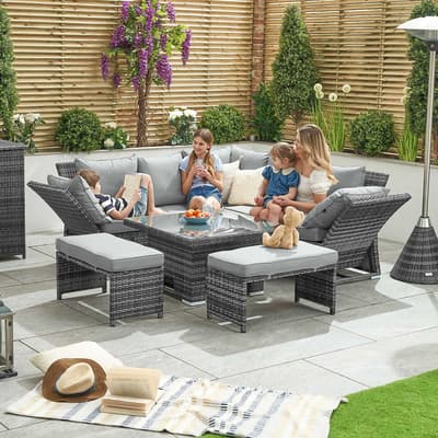 Cambridge Compact Rattan Corner Dining Set with Rising Table & Reclining Sides, Grey