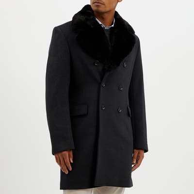 Charcoal Freedom Faux Fur Collar Wool Blend Coat