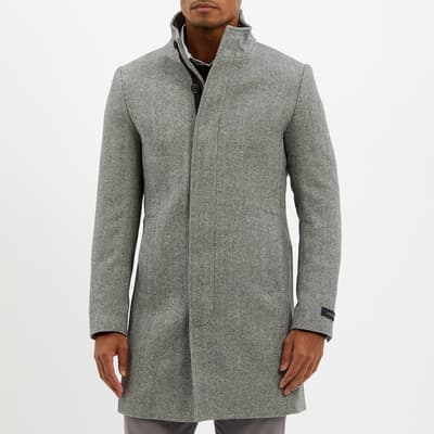 Grey Herringbone Classic Wool Blend Coat