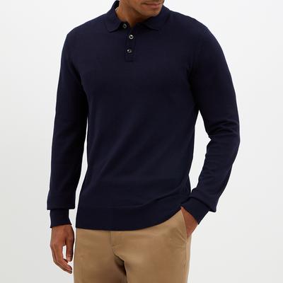 Navy Fine Knit Polo Jumper