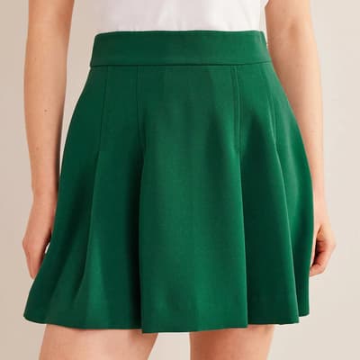 Green Pleated Crepe Mini Skirt
